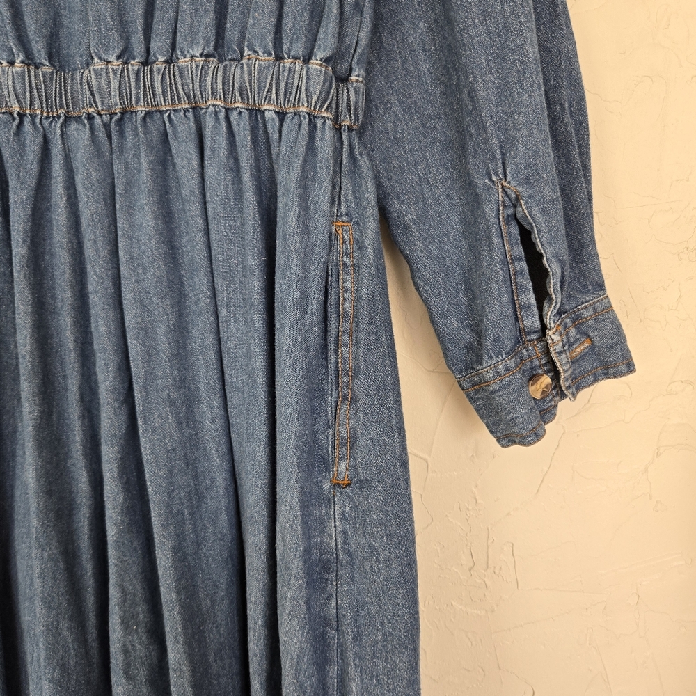 Vintage 90s Denim Jean Long Sleeve Button Front Dress - Picture 5 of 7